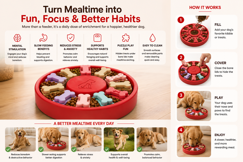 Interactive Dog Puzzle Bowl, Slow Feeder Food Bowl for Dogs
