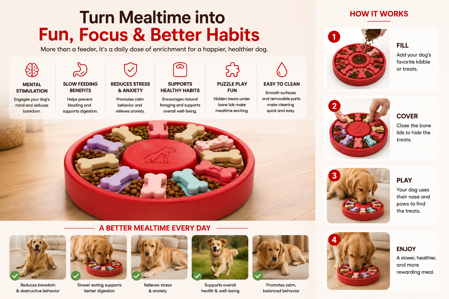 Interactive Dog Puzzle Bowl, Slow Feeder Food Bowl for Dogs