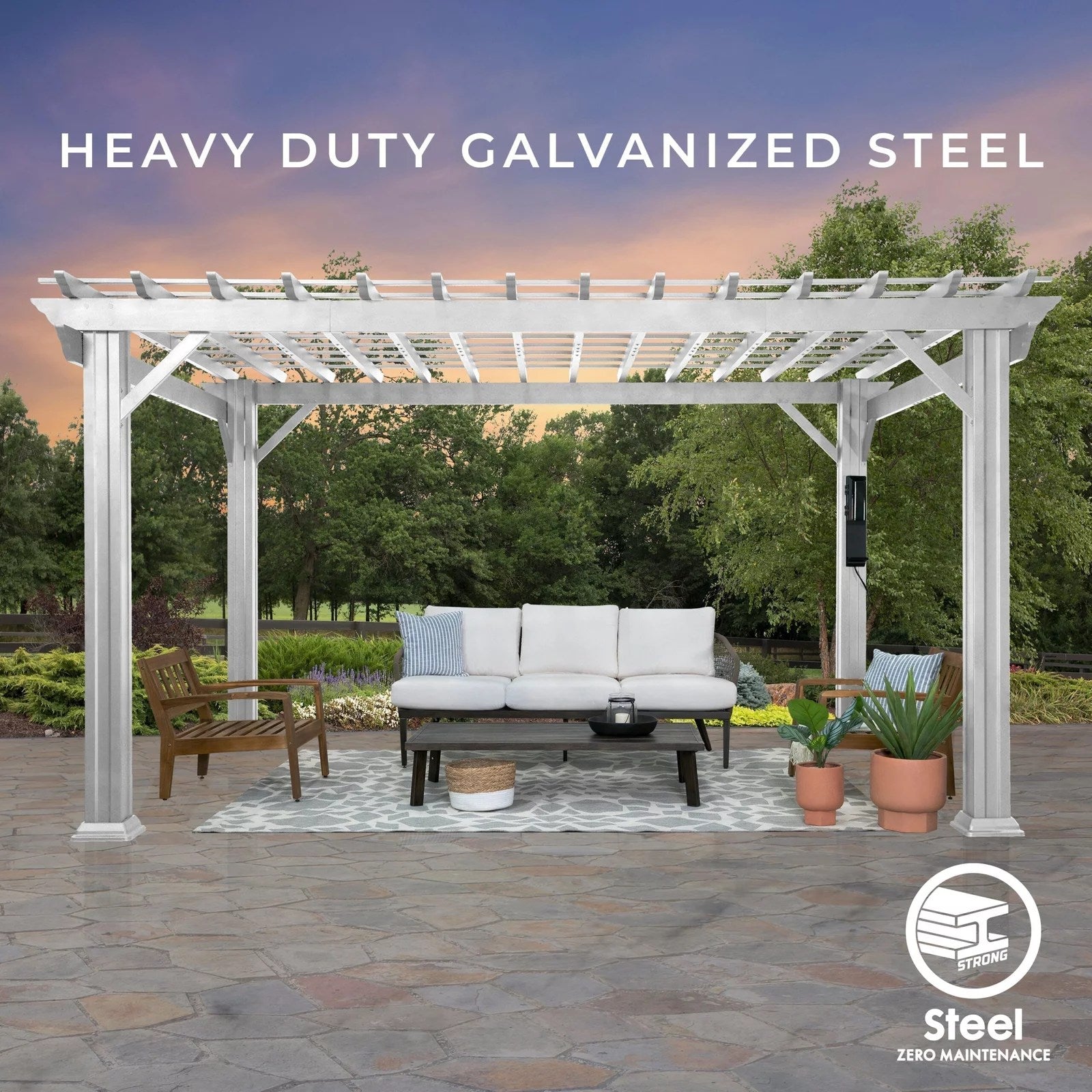 14×10 Hawthorne Traditional Steel Pergola With Sail Shade Soft Canopy