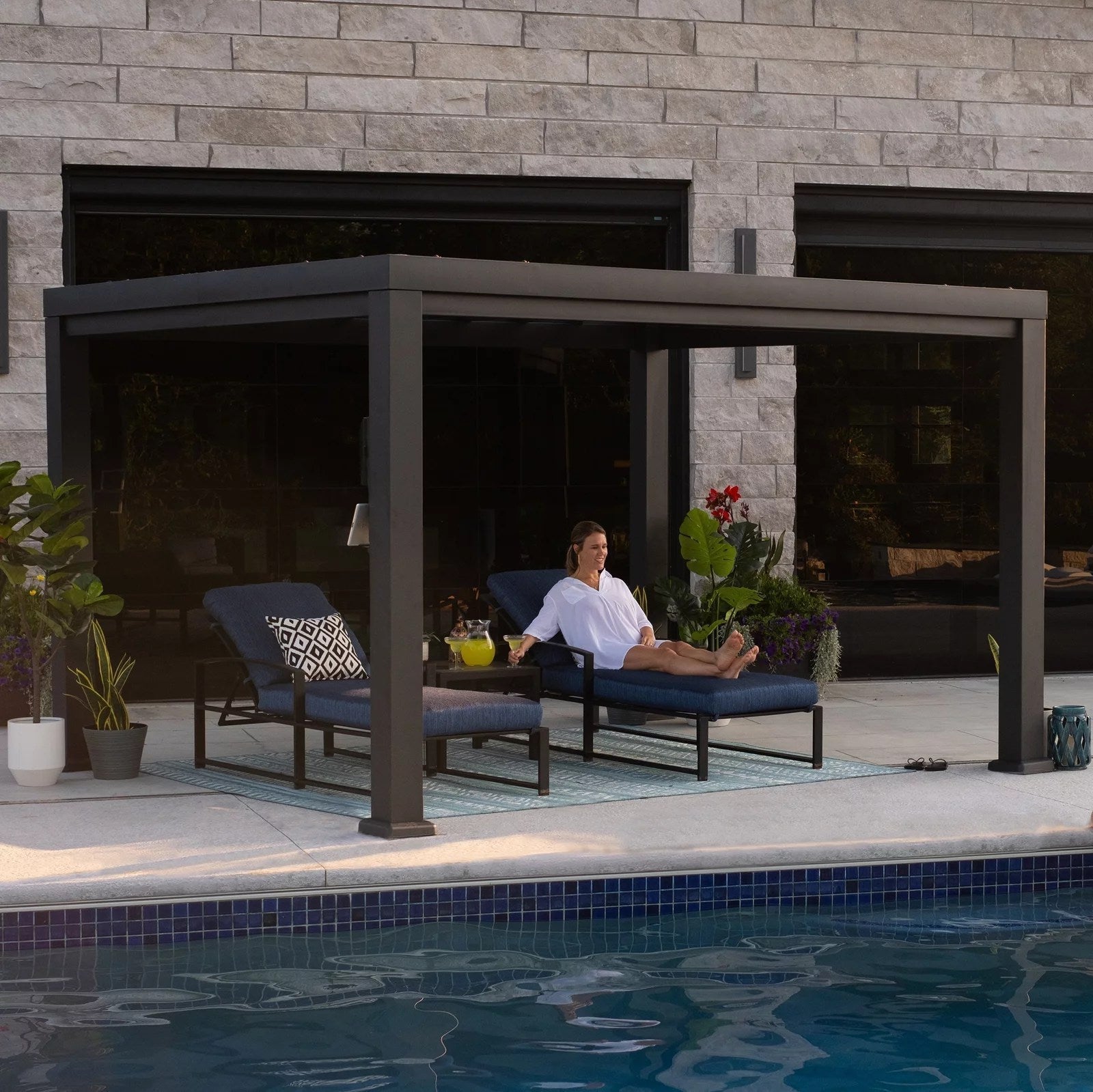 12×10 Trenton Modern Steel Pergola With Sail Shade Soft Canopy