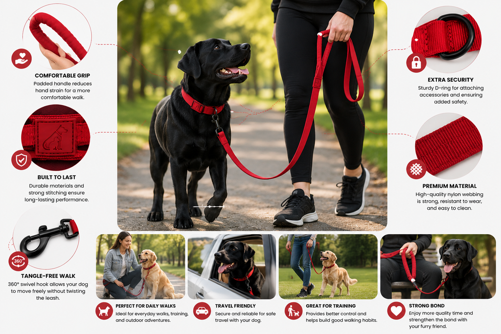 Heavy-Duty Dog Collar and Leash Set, Adjustable Nylon with Shock-Absorbing Leash