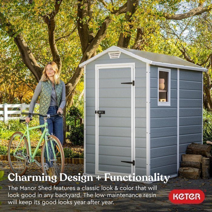 Keter Manor 4 ft. W x 6 ft. D Vertical Resin Outdoor Storage Shed Ideal For Patio image 14