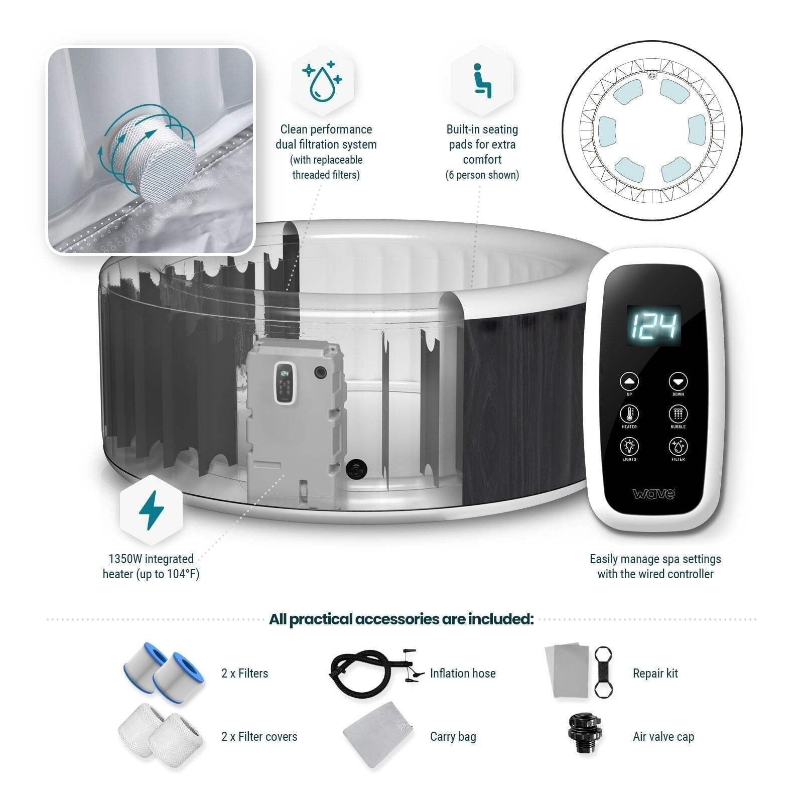 Wave Atlantic 4-Person Round inflatable Hot Tub with integrated Heater and Aquajet Massage System image 9