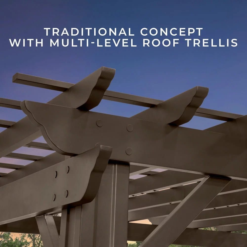 16×12 ashford traditional steel pergola with sail shade soft canopy image 1