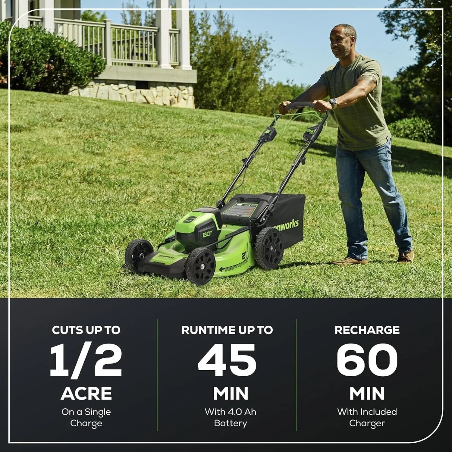 Greenworks 80V 21″ Cordless Self-Propelled Lawn Mowers. image 2