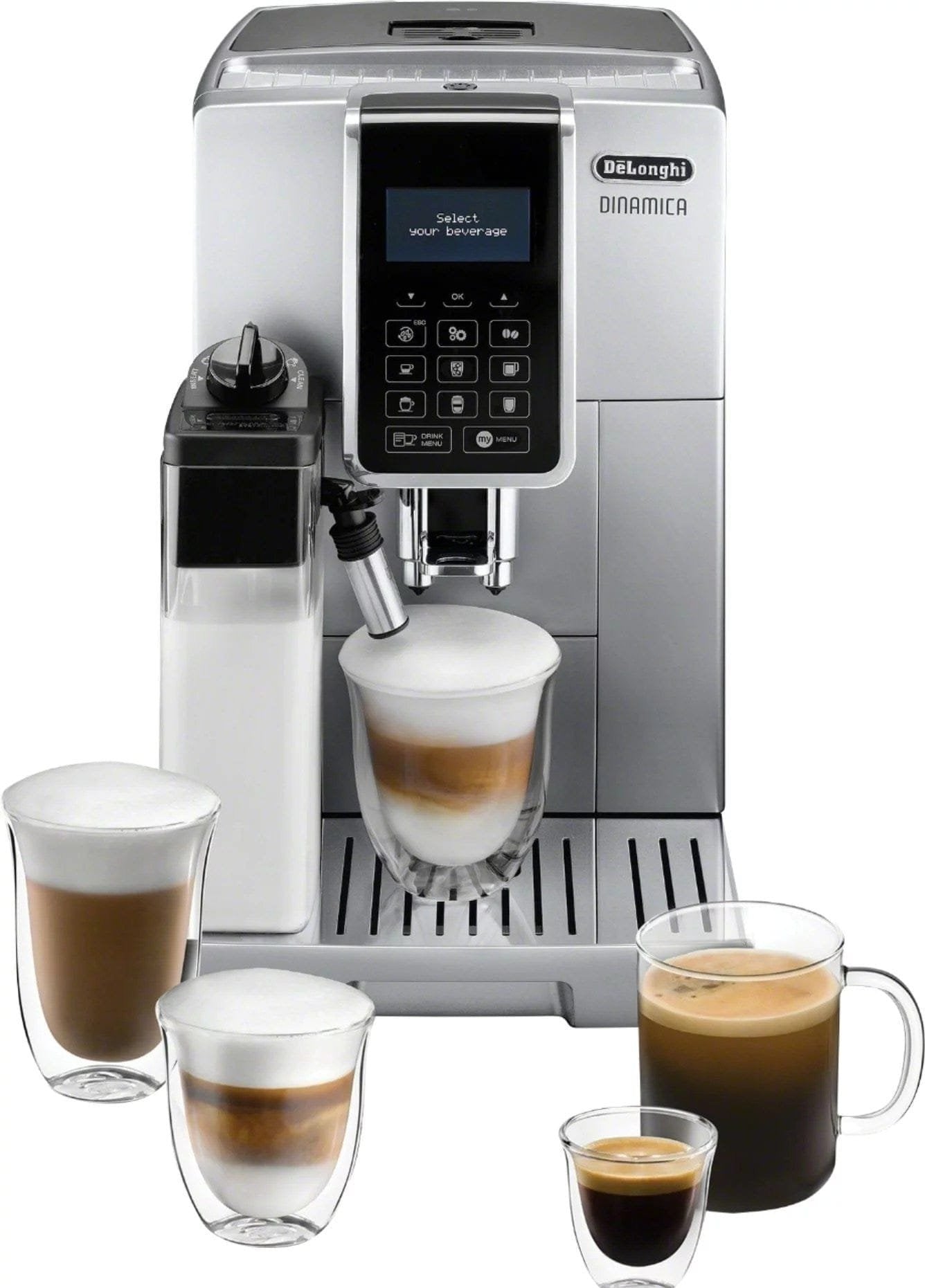 De’Longhi – Dinamica Espresso Machine with 15 bars of pressure and LatteCrema Fully Automatic Milk Frother – Silver image 0